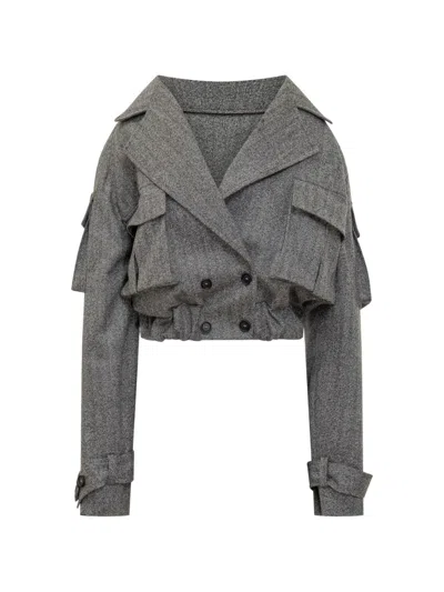 Batakovic Belgrade Herringbone-pattern Cropped Jacket And Trousers Set In Gray