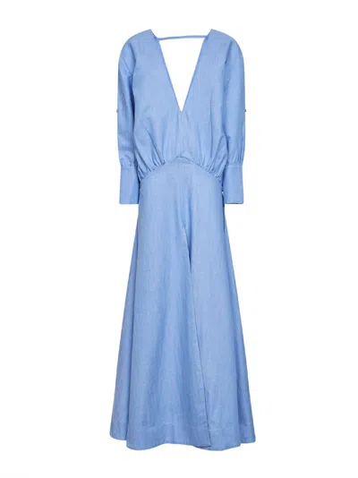 Batakovic Belgrade Long Flared Cotton Dress In Blue