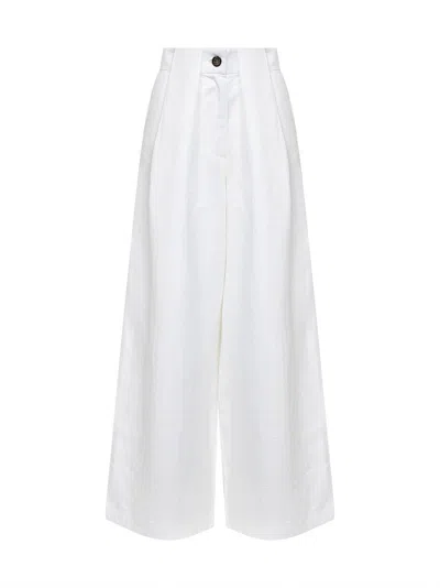 Batakovic White Linen Wide-leg Trousers