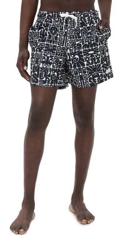 Bather Black Wild Glyph Swim Trunks 5.5 Black