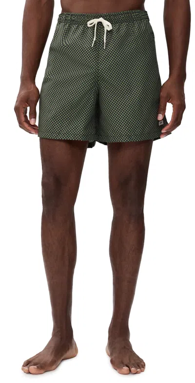 Bather Clover Checker Swim Trunks Olive In Green