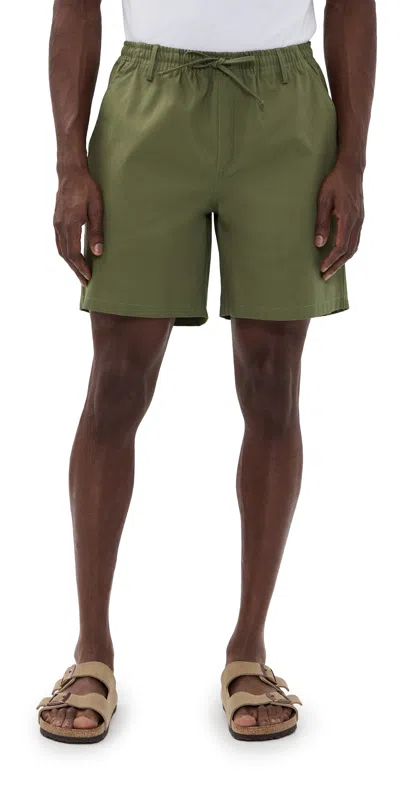 Bather Cotton Herringbone Leisure Shorts 7 Olive In Green