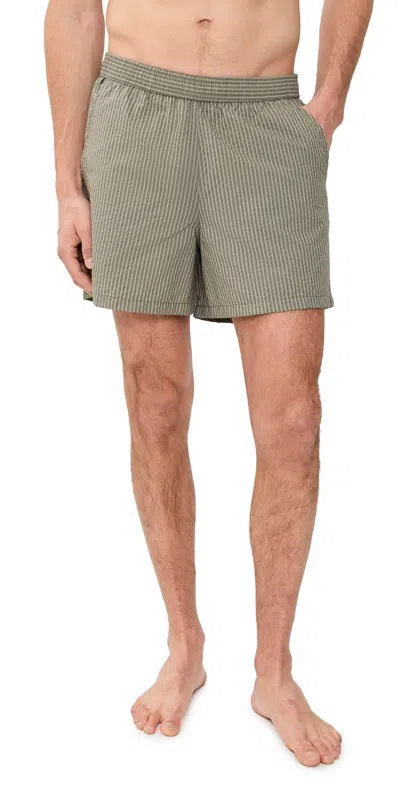 Bather Fossil Seersucker Modern Swim Trunks 4.75 Grey In Green