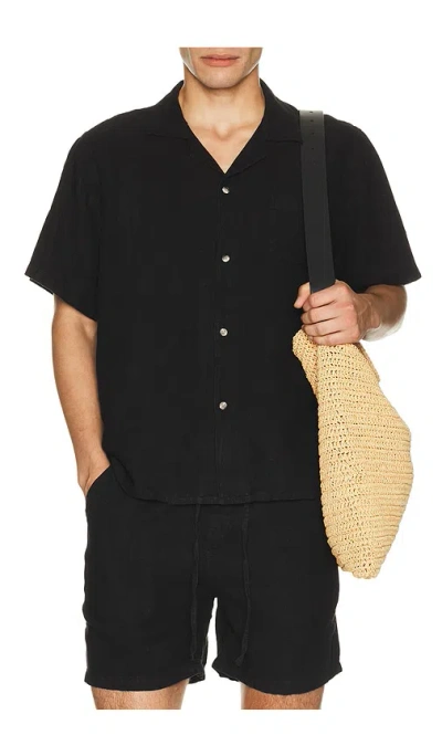 Bather Linen Camp Shirt In Black