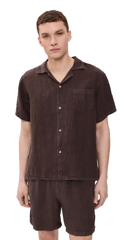 Bather Linen Camp Shirt Espresso In Brown