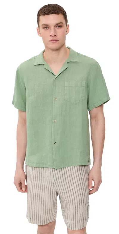 Bather Linen Camp Shirt Sage In Green