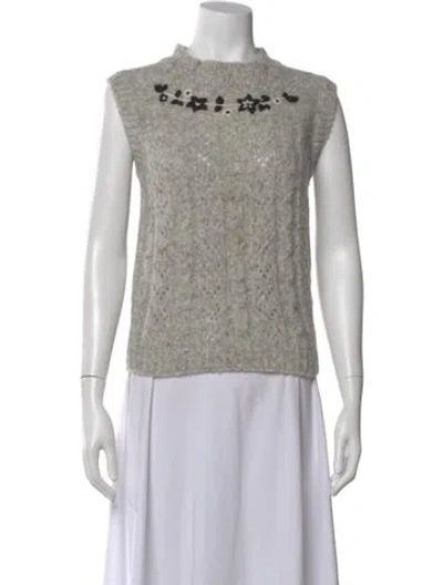 Pre-owned Batsheva Alpaca Floral Print Top In Gray