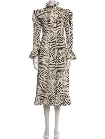 Pre-owned Batsheva Animal Print Long Dress In Black/white