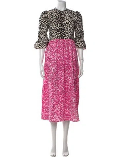 Pre-owned Batsheva Animal Print Long Dress In Pink