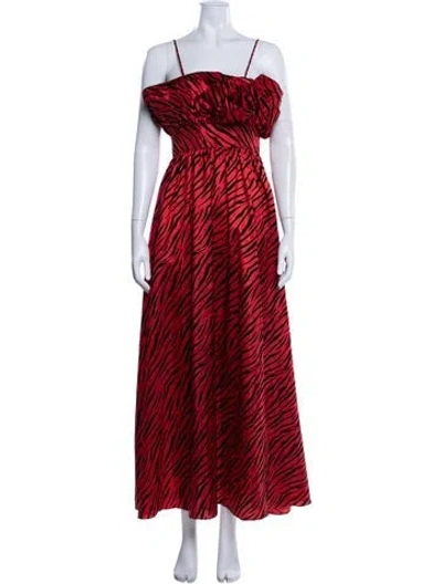 Pre-owned Batsheva Animal Print Long Dress In Red