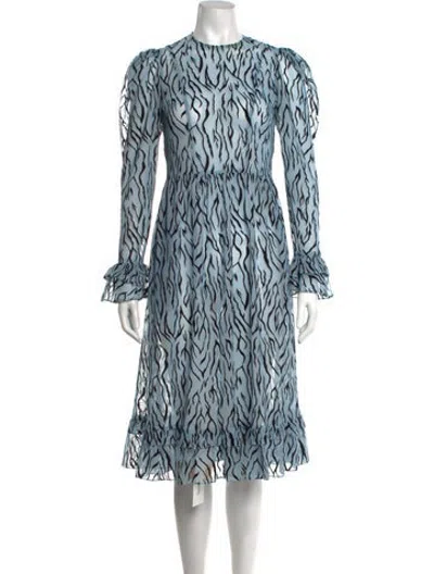 Pre-owned Batsheva Animal Print Midi Length Dress In Blue