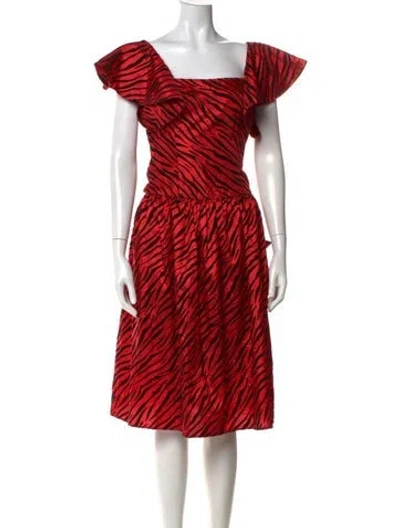 Pre-owned Batsheva Animal Print Midi Length Dress In Red