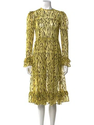 Pre-owned Batsheva Animal Print Midi Length Dress In Yellow