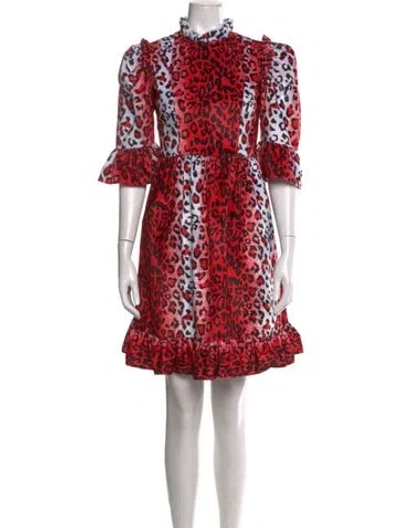 Pre-owned Batsheva Animal Print Mini Dress In Red