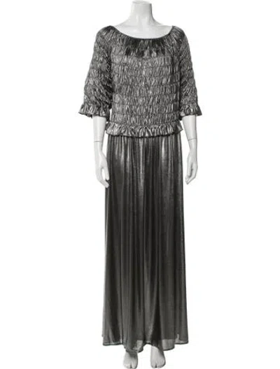 Pre-owned Batsheva Bateau Neckline Long Dress In Metallic