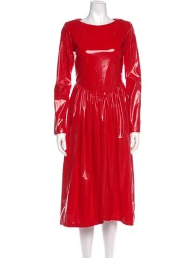 Pre-owned Batsheva Bateau Neckline Midi Length Dress In Red