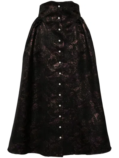 Batsheva Bella Metallic-jacquard Midi Skirt In Black