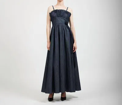 Batsheva Bow Amara Dress In Grey Denim In Blue