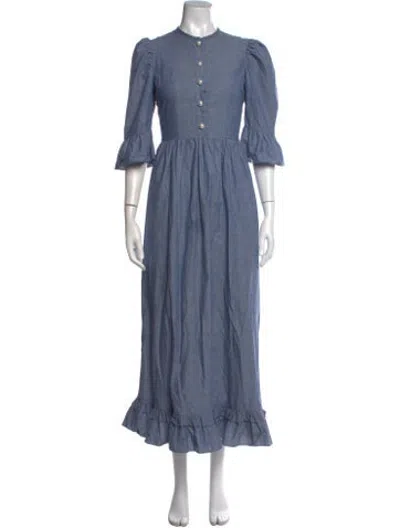 Pre-owned Batsheva Crew Neck Long Dress In Blue
