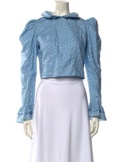 Pre-owned Batsheva Crew Neck Long Sleeve Crop Top In Blue