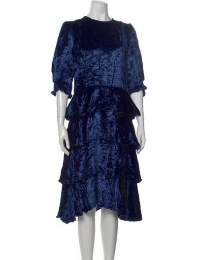 Pre-owned Batsheva Crew Neck Midi Length Dress In Blue