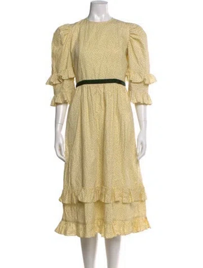Pre-owned Batsheva Crew Neck Midi Length Dress In Yellow
