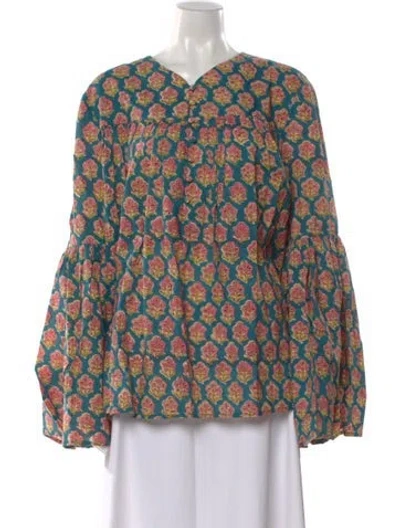 Pre-owned Batsheva Floral Print Crew Neck Blouse W/ Tags In Blue