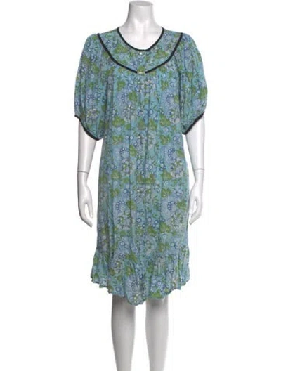 Pre-owned Batsheva Floral Print Knee-length Dress In Blue
