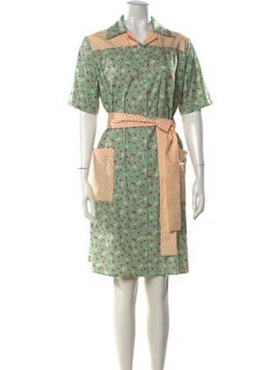 Pre-owned Batsheva Floral Print Knee-length Dress In Green
