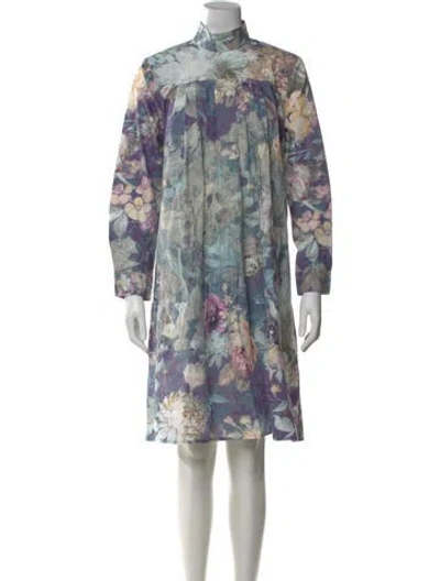 Pre-owned Batsheva Floral Print Knee-length Dress In Purple