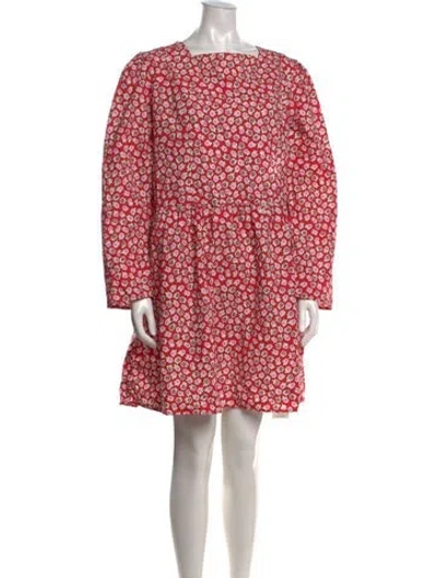 Pre-owned Batsheva Floral Print Knee-length Dress In Red