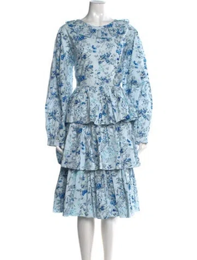 Pre-owned Batsheva Floral Print Knee-length Dress W/ Tags In Blue