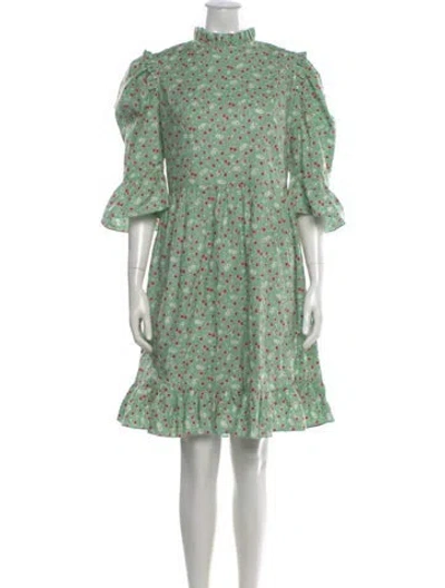 Pre-owned Batsheva Floral Print Knee-length Dress W/ Tags In Green