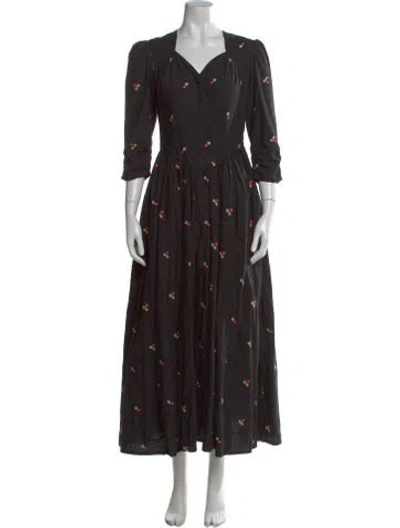 Pre-owned Batsheva Floral Print Long Dress In Black