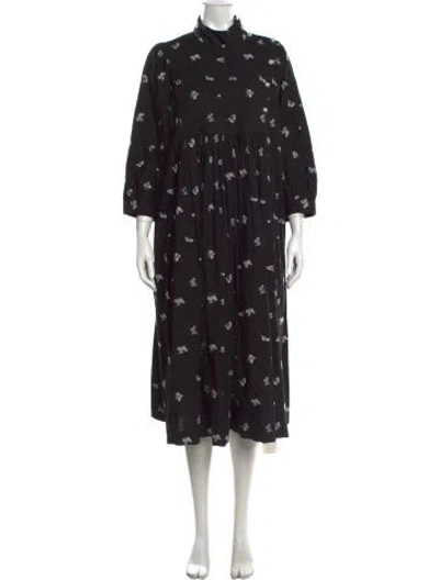 Pre-owned Batsheva Floral Print Long Dress In Black