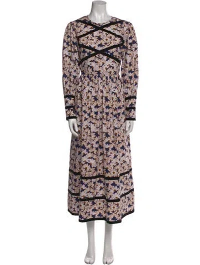 Pre-owned Batsheva Floral Print Long Dress In Blue
