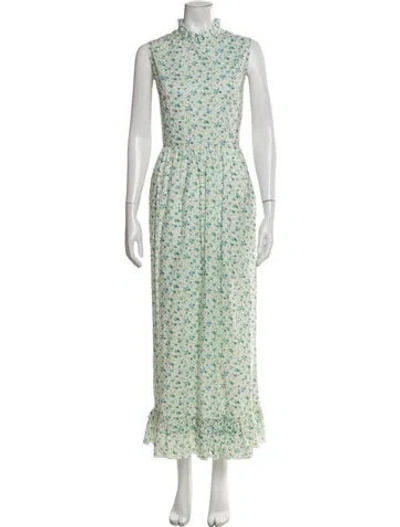 Pre-owned Batsheva Floral Print Long Dress In Green