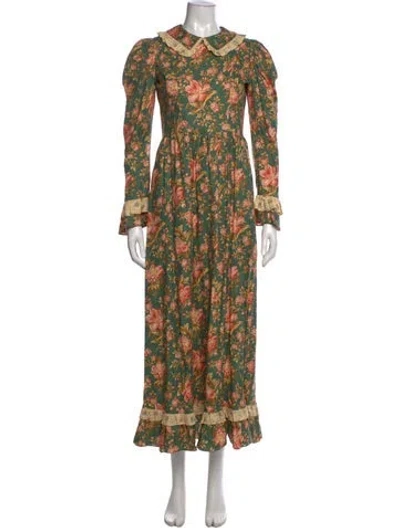 Pre-owned Batsheva Floral Print Long Dress In Green
