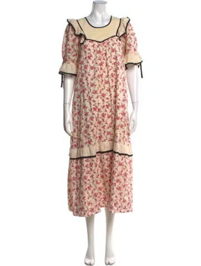 Pre-owned Batsheva Floral Print Long Dress In Neutral