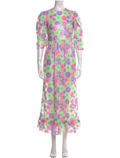 Pre-owned Batsheva Floral Print Long Dress In Purple