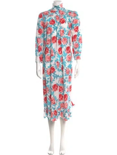 Pre-owned Batsheva Floral Print Long Dress W/ Tags In Blue