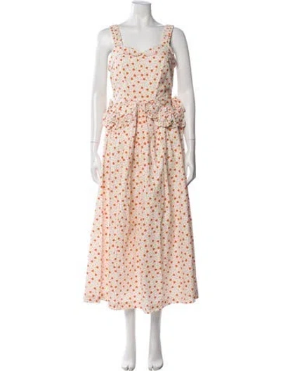 Pre-owned Batsheva Floral Print Long Dress In White
