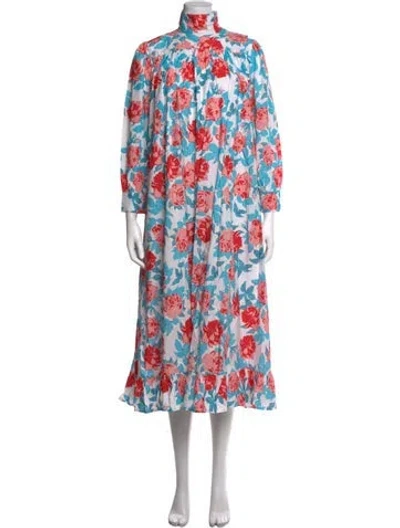 Pre-owned Batsheva Floral Print Long Dress In White