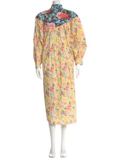Pre-owned Batsheva Floral Print Long Dress In Yellow