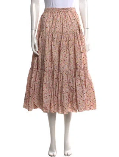 Pre-owned Batsheva Floral Print Long Skirt In Pink