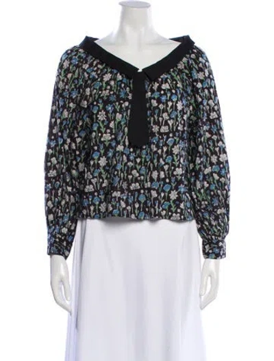 Pre-owned Batsheva Floral Print Long Sleeve Blouse In Black