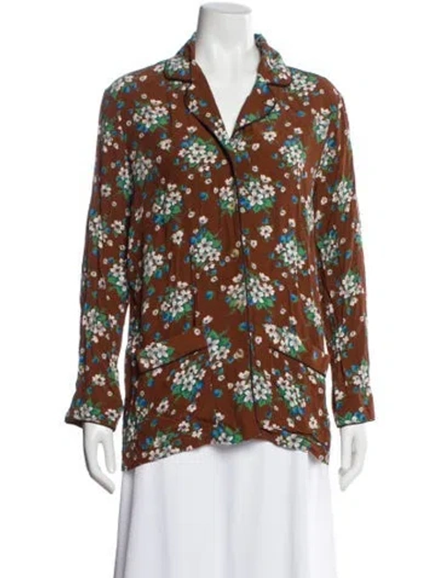 Pre-owned Batsheva Floral Print Long Sleeve Blouse In Brown
