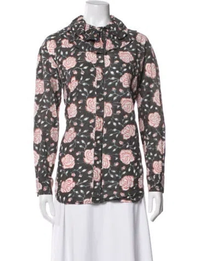 Pre-owned Batsheva Floral Print Long Sleeve Blouse In Grey