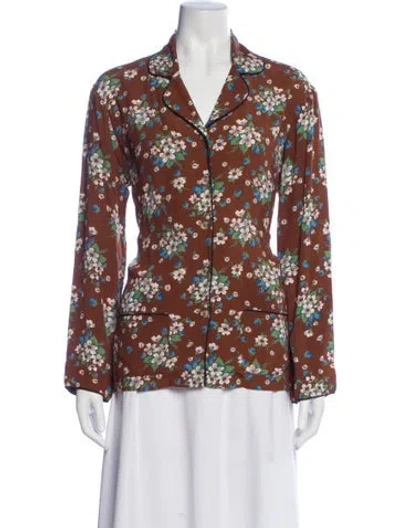 Pre-owned Batsheva Floral Print Long Sleeve Blouse In Multi