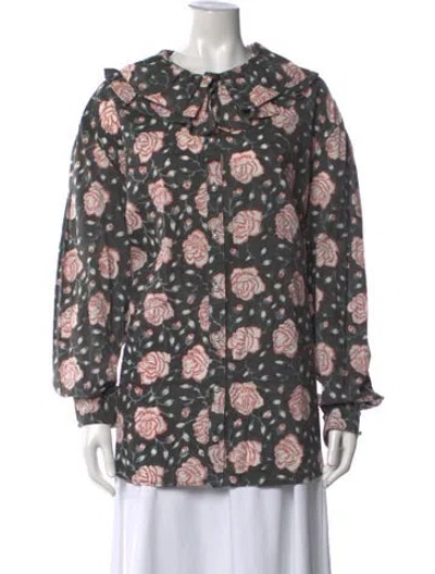 Pre-owned Batsheva Floral Print Long Sleeve Blouse In Multi